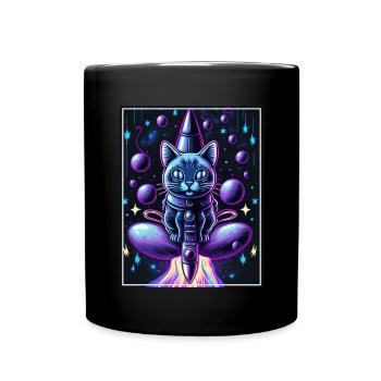 Cat Space Astronaut Space Neon Rockets - Mug uni - noir - Devant