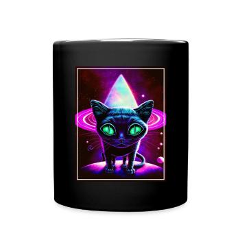 Katze Weltraum Astronaut Space Neon Raketen - Tasse einfarbig - Schwarz - Vorne