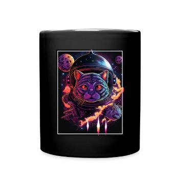 Cat Space Astronaut Space Neon Rockets - Mug uni - noir - Devant