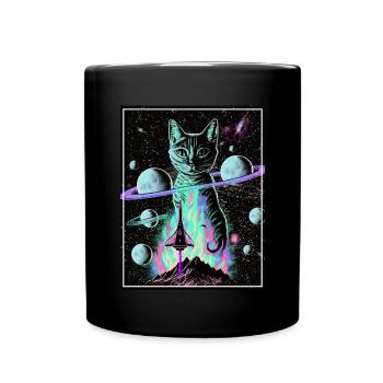 Cat Space Astronaut Space Neon Rockets - Mug uni - noir - Devant