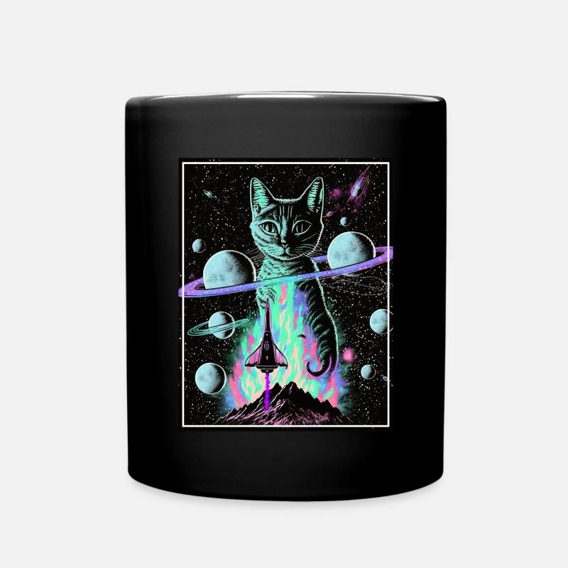 Katze Weltraum Astronaut Space Neon Raketen - Tasse einfarbig - Schwarz