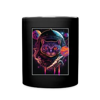 Cat Space Astronaut Space Neon Rockets - Mug uni - noir - Devant