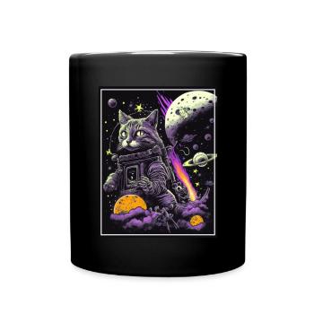 Cat Space Astronaut Space Neon Rockets - Mug uni - noir - Devant