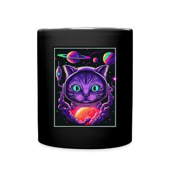 Cat Space Astronaut Space Neon Rockets - Mug uni - noir - Devant