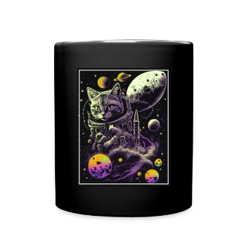 Cat Space Astronaut Space Neon Rockets - Mug uni - noir - Devant