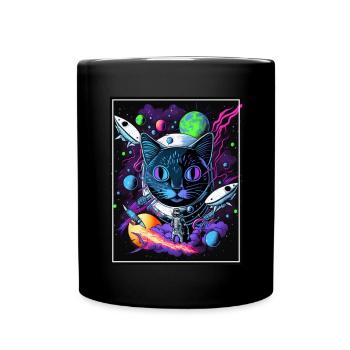 Cat Space Astronaut Space Neon Rockets - Mug uni - noir - Devant