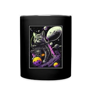Cat Space Astronaut Space Neon Rockets - Mug uni - noir - Devant