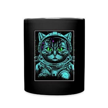 Cat Space Astronaut Space Neon Rockets - Mug uni - noir - Devant