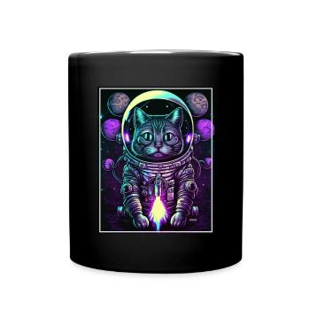 Cat Space Astronaut Space Neon Rockets - Mug uni - noir - Devant