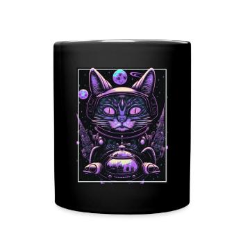 Cat Space Astronaut Space Neon Rockets - Mug uni - noir - Devant