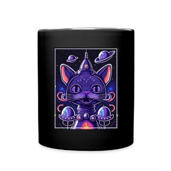 Cat Space Astronaut Space Neon Rockets - Mug uni - noir - Devant