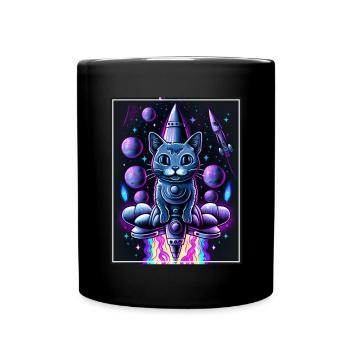 Cat Space Astronaut Space Neon Rockets - Mug uni - noir - Devant