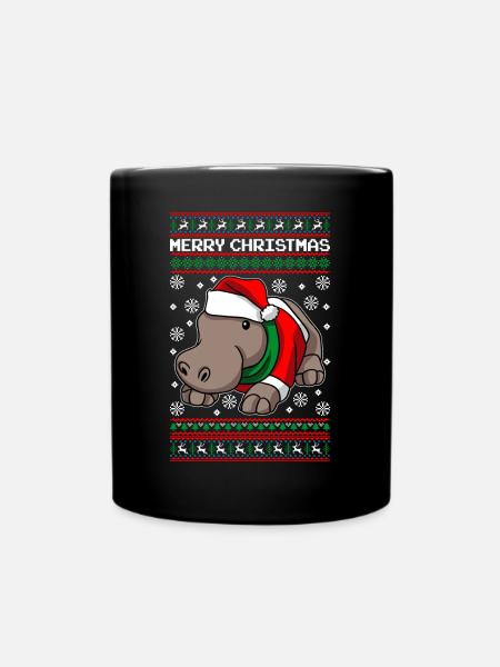 Christmas Hippo Merry Christmas Hippo - Full Colour Mug - black