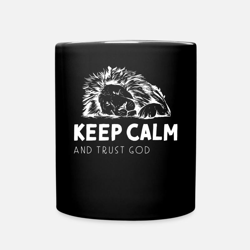 Keep Calm and Trust God Löwe Gott Jesus Kirche - Tasse einfarbig - Schwarz
