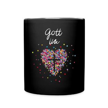 Gott im Herz Kreuz Glaube Jesus Christen Kirche - Tasse einfarbig - Schwarz - Vorne