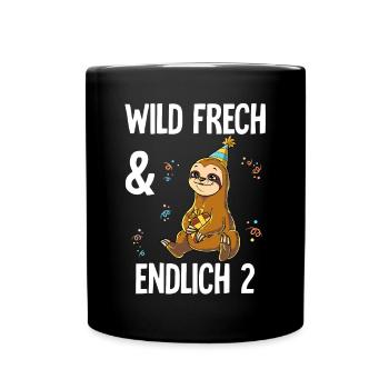2. Geburtstag Faultier Wild Frech Und Endlich 2 - Tasse einfarbig - Schwarz - Vorne