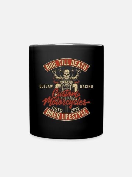 Biker Lifestyle Motorrad mit Totenkopf - Tasse einfarbig - Schwarz