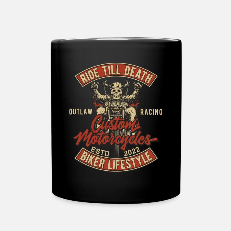 Biker Lifestyle Motorrad mit Totenkopf - Tasse einfarbig - Schwarz