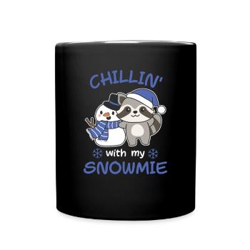 Raccoon Chillin avec mon bonhomme de neige - Mug uni - noir - Devant