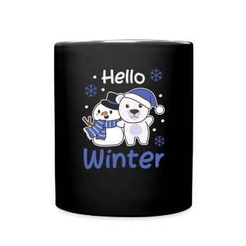 Polar Bear Hello Winter Snowman Snow Christmas - Full Colour Mug - black - Front