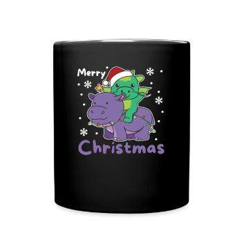 Christmas Hippo Dragon Merry Christmas Hippo - Full Colour Mug - black - Front