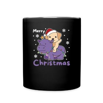 Christmas Hippo Labrador Merry Christmas Dogs - Full Colour Mug - black - Front