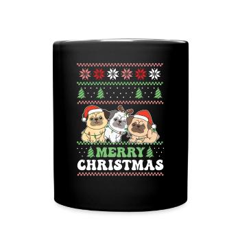 Merry Christmas retro ugly christmas Mops - Tasse einfarbig - Schwarz - Vorne