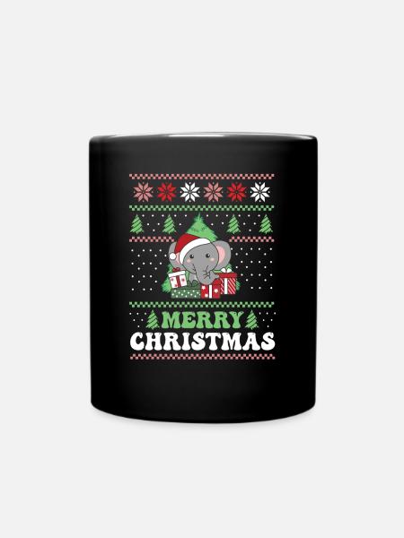 Merry Christmas retro ugly christmas Elefant - Tasse einfarbig - Schwarz