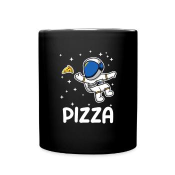 Pizza Astronaut Weltall Weltraum Pizzastück Sterne - Tasse einfarbig - Schwarz - Vorne