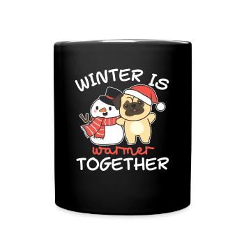 Mops Winter is warmer together Schneemann - Tasse einfarbig - Schwarz - Vorne