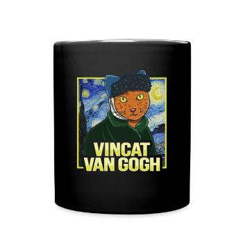 Vincat van Gogh Cat - Full Colour Mug - black - Front