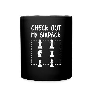 Check Out My Sixpack lustiges Schach - Tasse einfarbig - Schwarz - Vorne