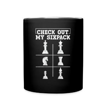 Check Out My Sixpack lustiges Schach - Tasse einfarbig - Schwarz - Vorne