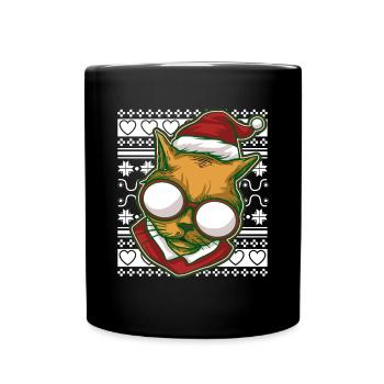 Moche pull de Noël Tshirt chat de Noël - Mug uni - noir - Devant