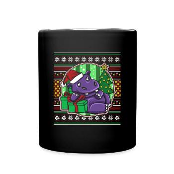 Ugly Christmas Sweater Tshirt Weihnachten Nilpferd - Tasse einfarbig - Schwarz - Vorne
