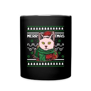 Moche pull de Noël Tshirt chat de Noël - Mug uni - noir - Devant