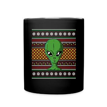 Ugly Christmas Sweater Tshirt Weihnachten Alien - Tasse einfarbig - Schwarz - Vorne