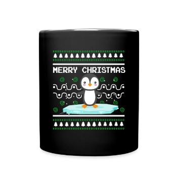 Ugly Christmas Sweater Tshirt Weihnachten Pinguin - Tasse einfarbig - Schwarz - Vorne