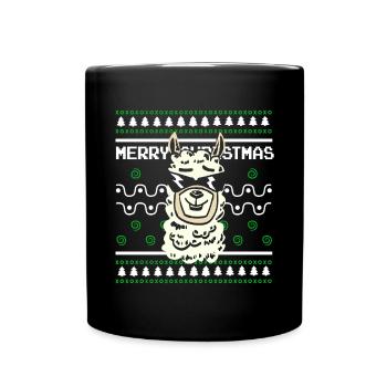 Ugly Christmas Sweater Tshirt Weihnachten Lama - Tasse einfarbig - Schwarz - Vorne