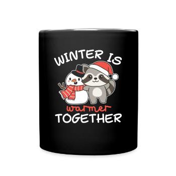Waschbär Winter is warmer together Schneemann - Tasse einfarbig - Schwarz - Vorne