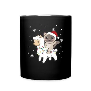 Katze Lama Alpaka Weihnachten Schnee Winter Tiere - Tasse einfarbig - Schwarz - Vorne