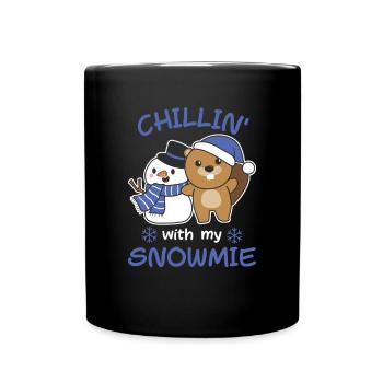 Beaver Chillin avec mon bonhomme de neige - Mug uni - noir - Devant