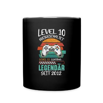 Level 10 Freigeschaltet 10. Geburtstag Gamer - Tasse einfarbig - Schwarz - Vorne