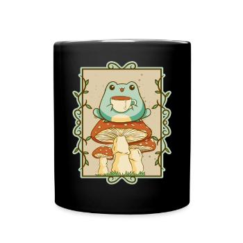 Cottagecore Esthétique Kawaii Grenouille Sirotant du thé - Mug uni - noir - Devant
