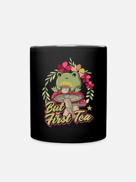 Cottagecore Aesthetic Frog Sipping Tea - Tasse einfarbig - Schwarz