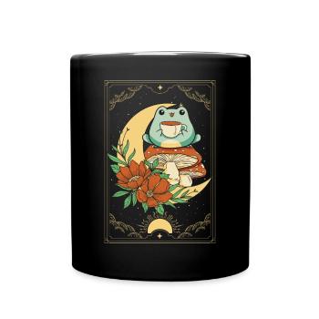 Cottagecore Carte de Tarot Esthétique Grenouille Siroting Thé - Mug uni - noir - Devant