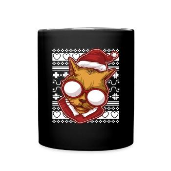 Moche pull de Noël Tshirt chat de Noël - Mug uni - noir - Devant