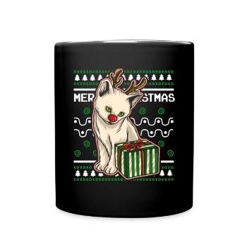 Ugly Christmas Sweater Tshirt Weihnachten Katze - Tasse einfarbig - Schwarz - Vorne