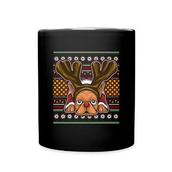Ugly Christmas Sweater Tshirt Weihnachten Mops - Tasse einfarbig - Schwarz - Vorne