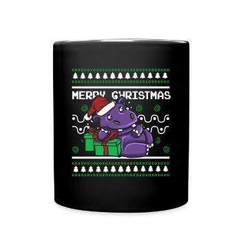 Pull de Noël moche Tshirt Hippopotame de Noël - Mug uni - noir - Devant